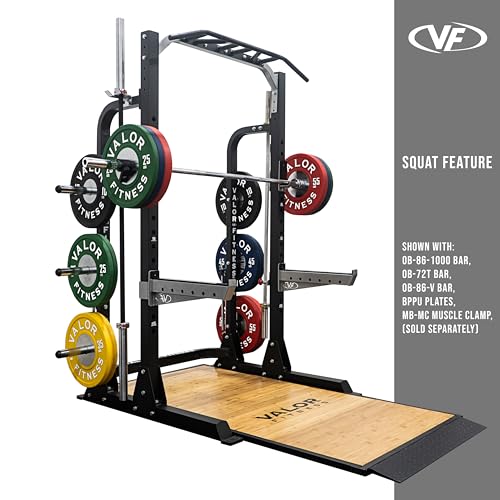 Valor Fitness Half Rack Squat Machine - 5 Position Multi-Grip Pull Up Station - Adjustable Height, Plate Storage
