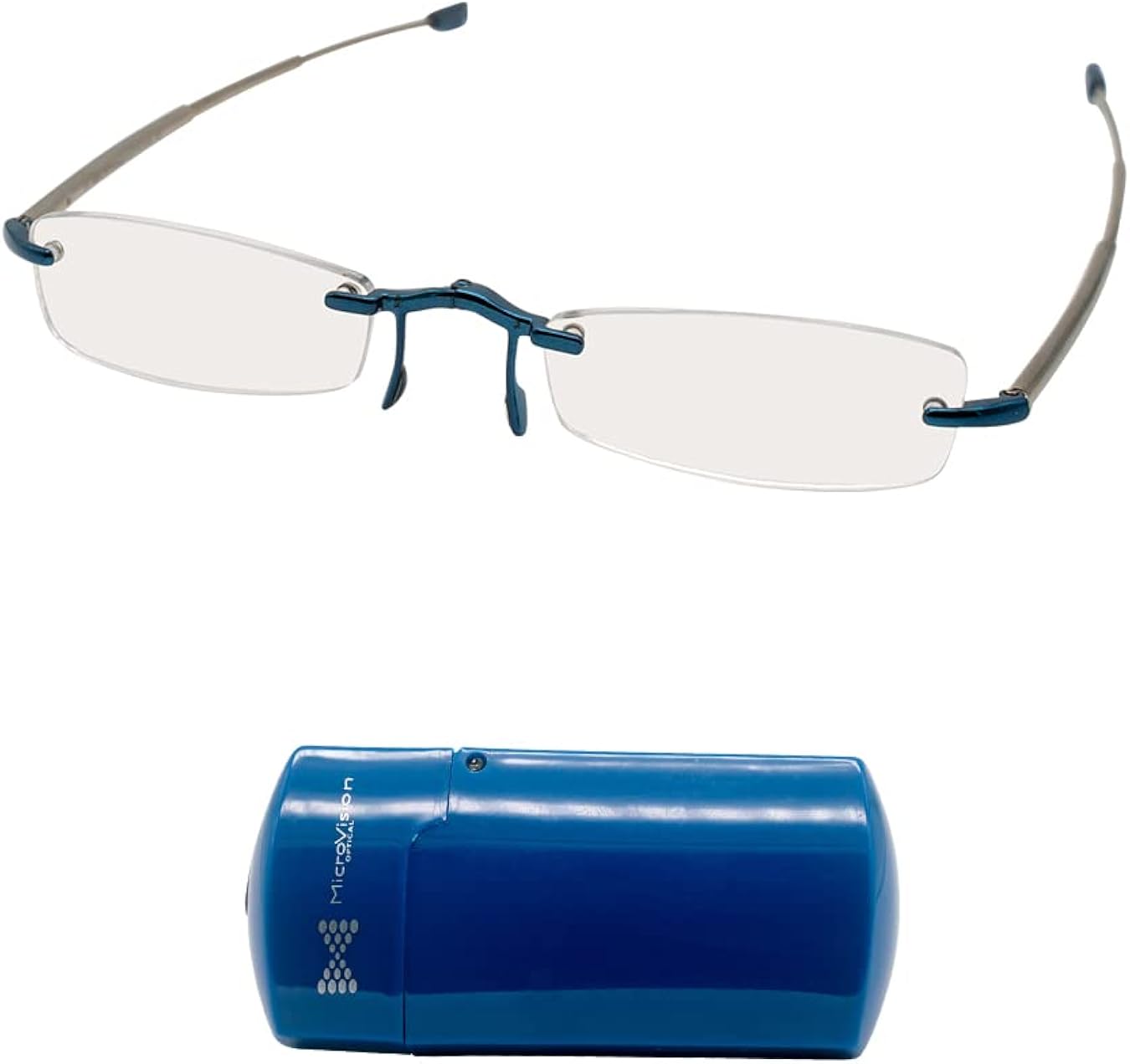 Microvision Optical Executive Rimless Folding Reading Glasses With Compact Case For Women and Men, Slim, Lightweight Portable