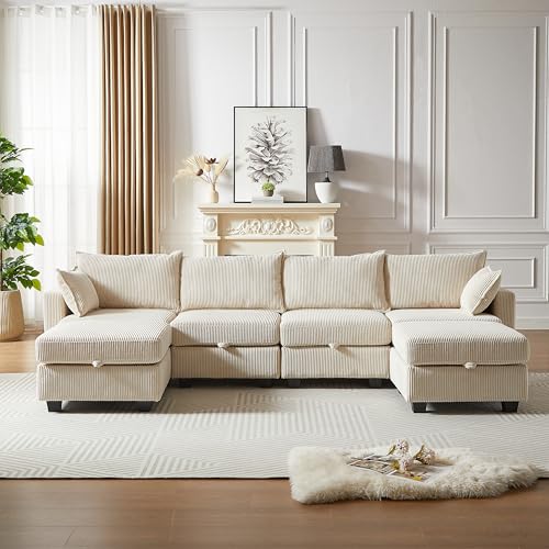 Oversized Modular Storage Sectional Sofa Customizable Seating Group Sofa&Couch Convertible Sleeper Sofabed with Movable Ottomans and Seat