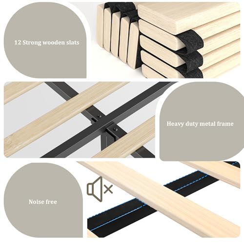 GarveeHome Queen Bed Frame with 50.8" Tall Headboard, Platform Velvet Upholstered Bed Frame with 4 Storage Drawers, USB Charging Station, Led Lights