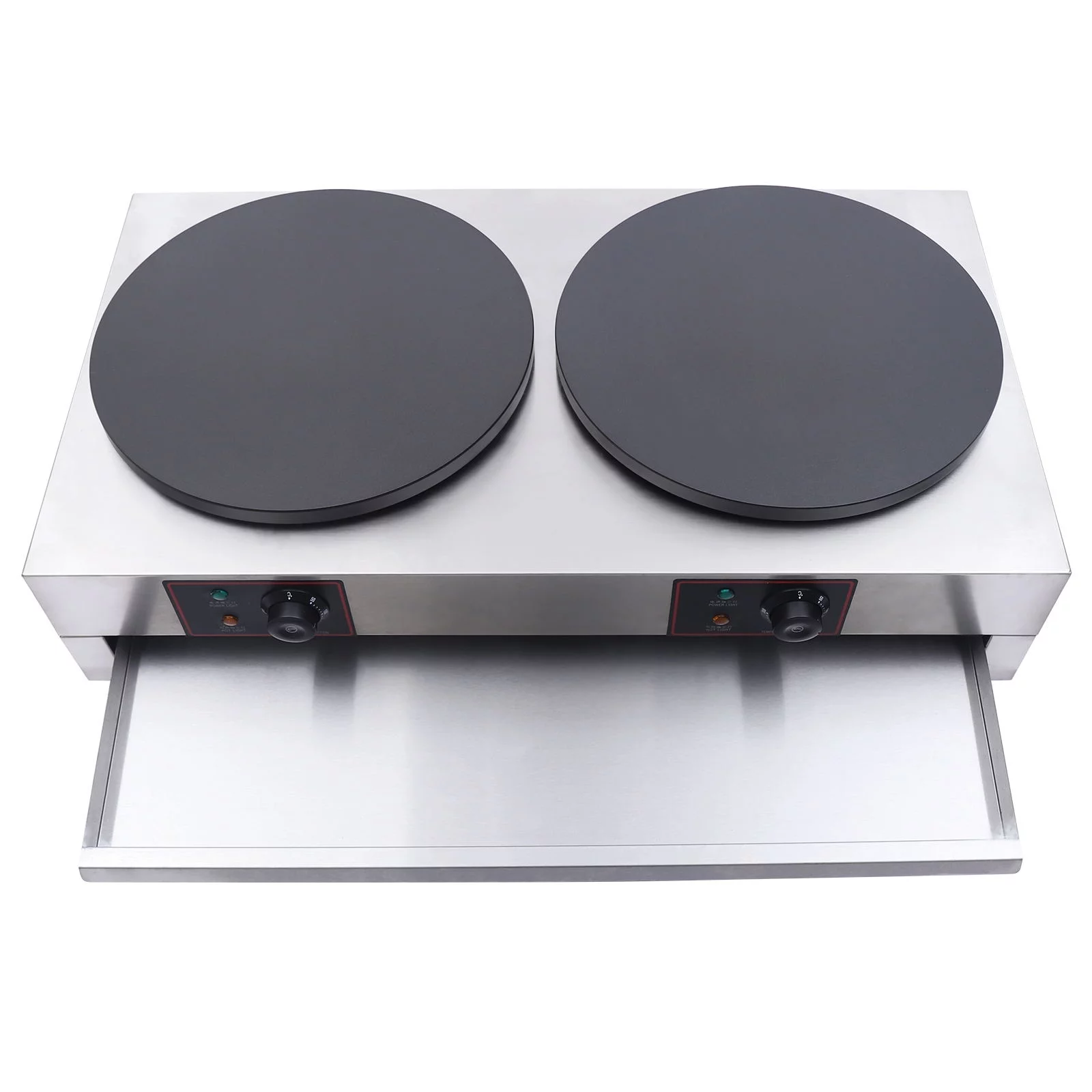 Wuzstar 16'' Commercial Crepe Maker,Electric Double Burner Pancake Baking Machine Adjustable Temperature 50-300℃(122-572℉)