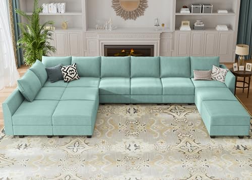 HONBAY Modular Sofa Sectional Sleeper Couch with Ottomans Reversible Sleeper Sectional Sofa Modular Couch with Storage, Aqua Blue