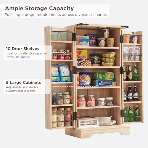 72" Tall Kitchen Pantry, Farmhouse Storage Cabinet with Barn Doors, Organizer, Drawer and Adjustable Shelves, Rustic Wood Cupboard for Kitchen