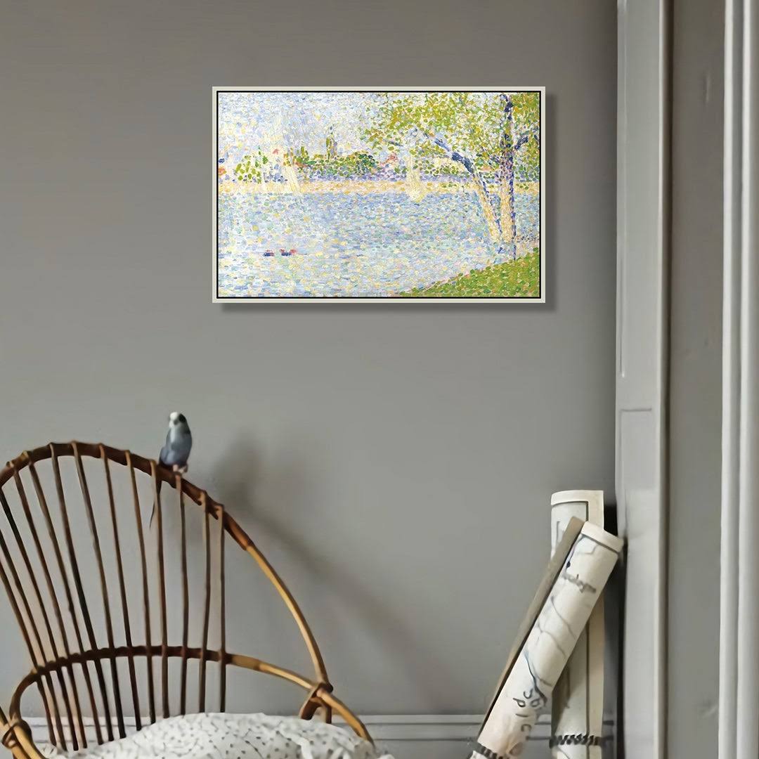 The Seine Seen from La Grande Jatte by Georges Seurat Giclee Print Oil Painting Silver Frame Size 32x22 x 21x22 - Plastic - 32 x