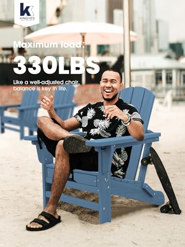 KINGYES Folding Adjustable Adirondack Chair with Retractable Ottoman Set of 4, HDPE All Weather Chair with Cup Holder