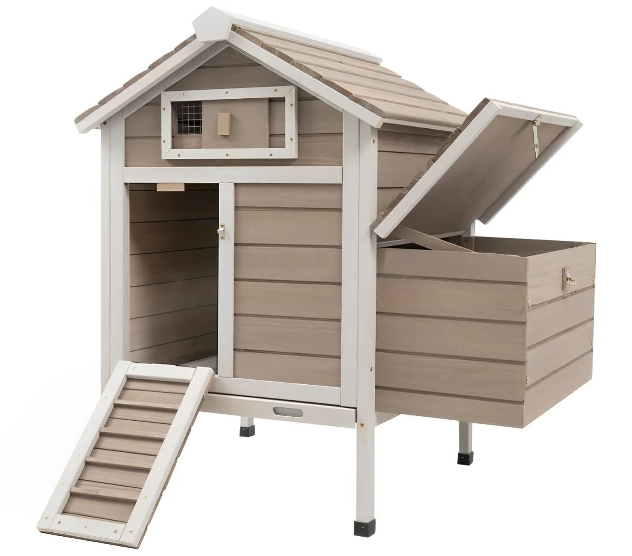 PETSCOSSET Chicken Coop Rabbit Hutch with Removable Trays,Raised Floor Hen House with Nesting Box