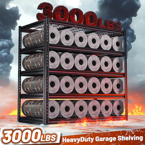 REIBII 48" W Garage Shelving 3000LBS Metal Shelving Heavy Duty Storage Shelves Adjustable Metal Shelf Industrial Pantry Shelves for Warehouse Garage