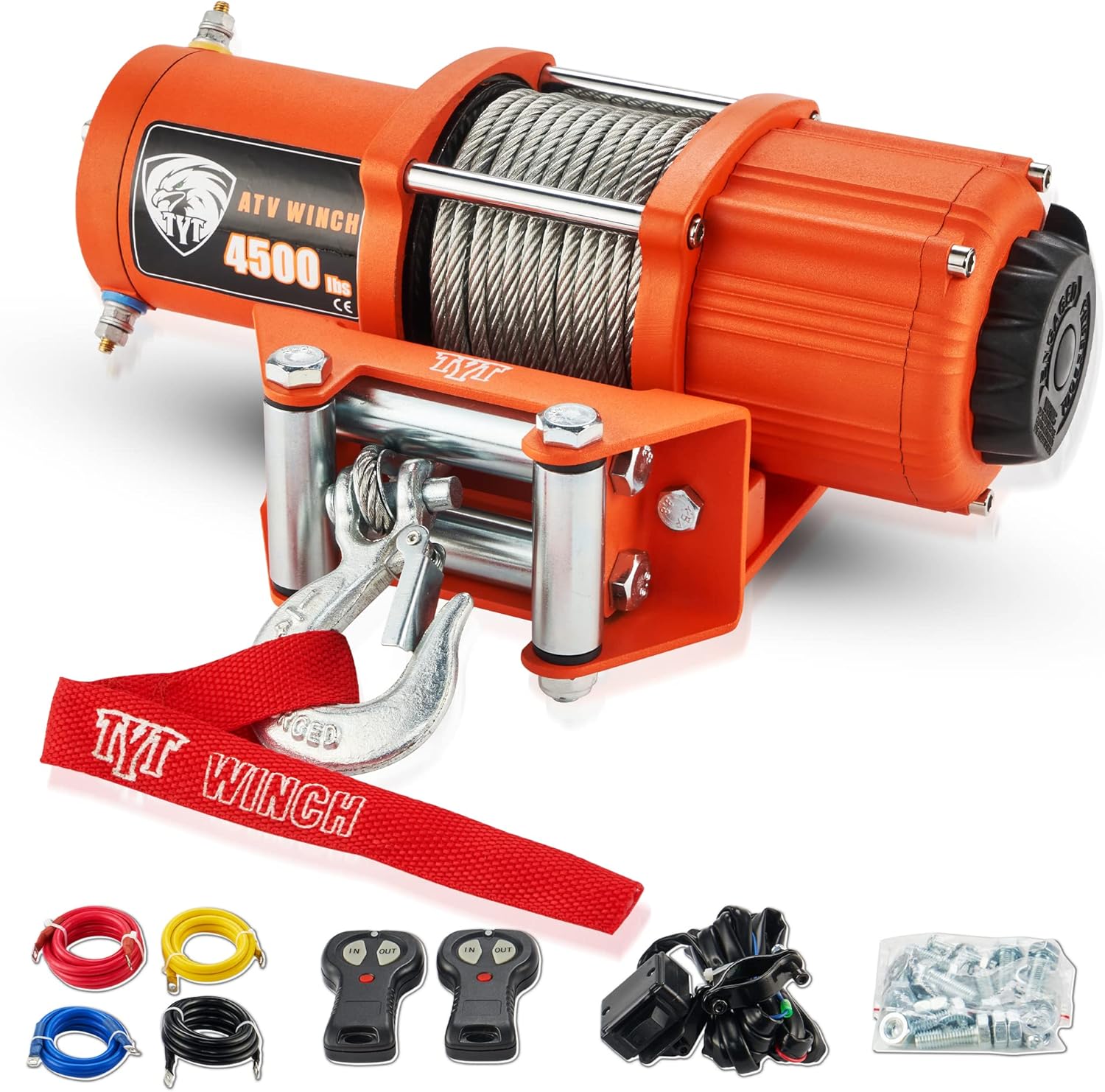 TYT 2000 lb. Advanced Load ATV/UTV Electric Winch Kits, 12V Steel Cable Electric Winch with Wired Handle Remotes and Mounting Bolt Pattern