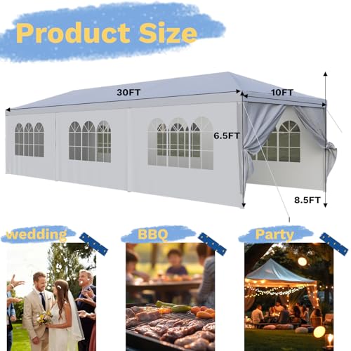 Flamaker Heavy Duty 10'x30' Party Tent Canopy - Waterproof Wedding & Event Shelter with Removable Sidewalls, 2 Doors