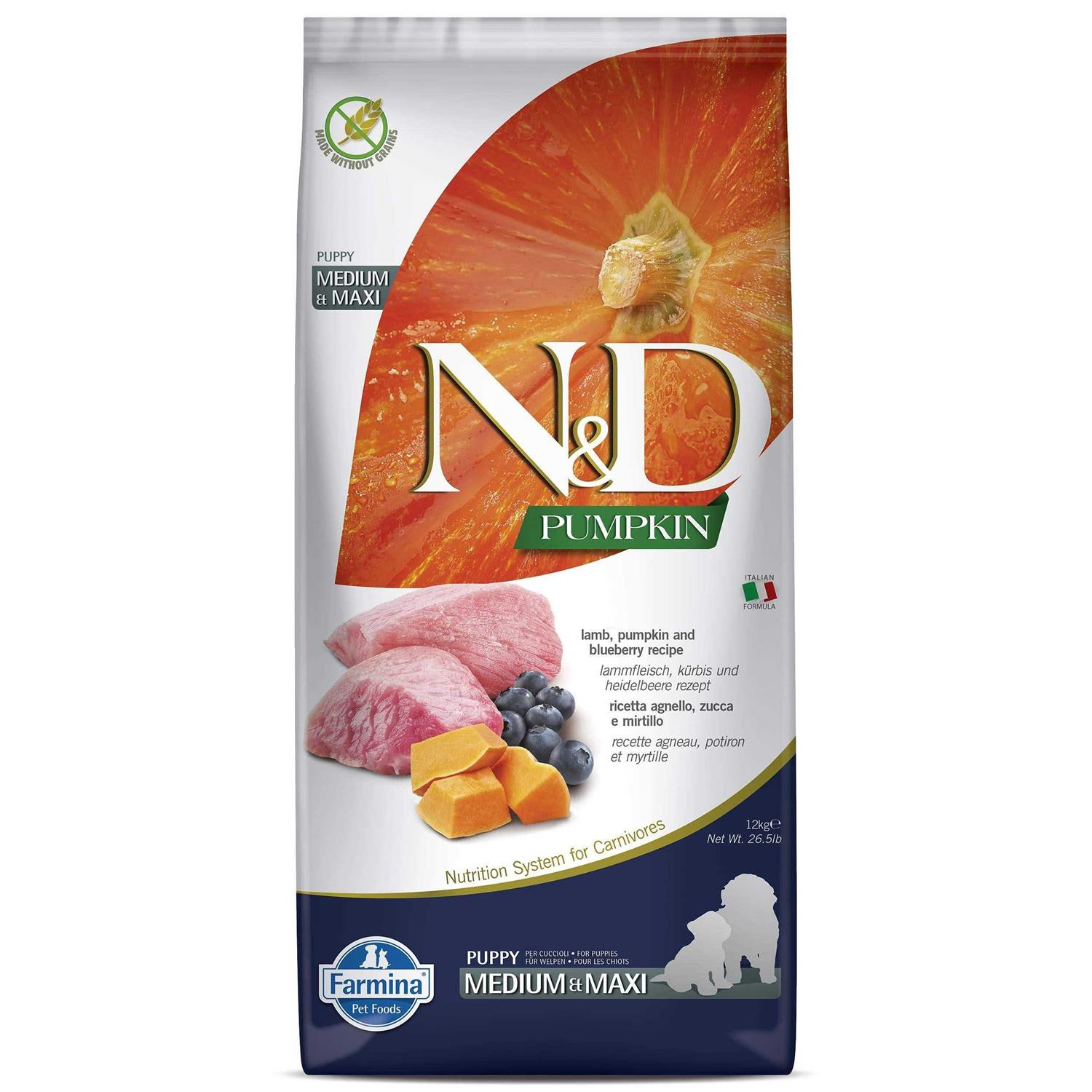 Farmina N&amp;D Pumpkin Lamb &amp; Blueberry Medium &amp; Maxi Puppy Dog Dry Food - Pet Supplies online store