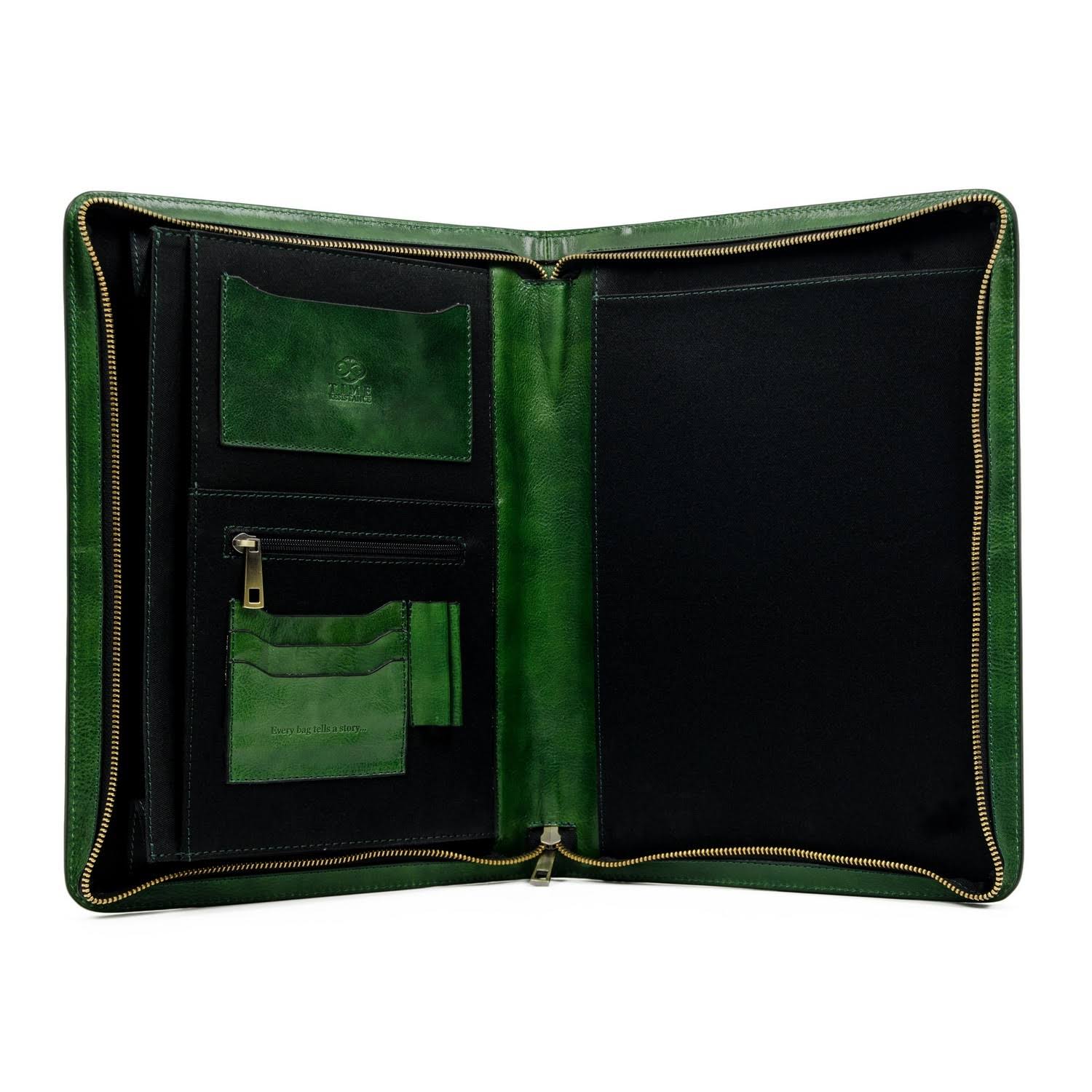 Leather Portfolio Document Folder Handcrafted Case Green Time Resistance