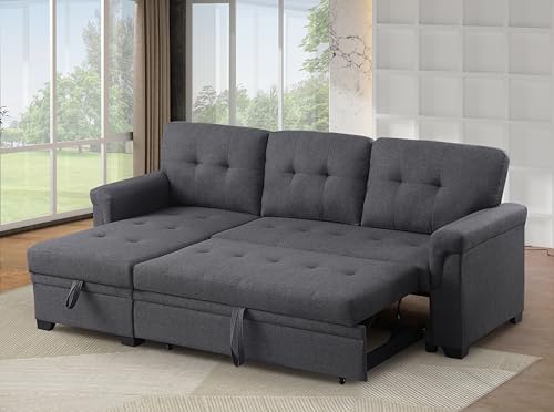 Devion Furniture Regis 4-in-1 Convertible L Shaped Couch with Pull Out Bed and Storage, Sectional Sleeper Sofa with Reversible Chaise for Living Room