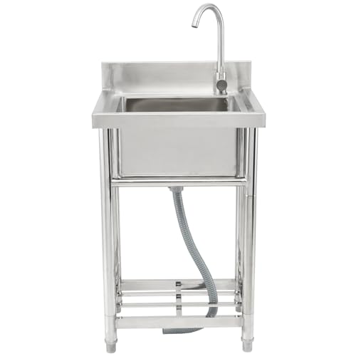 VEVOR Stainless Steel Utility Sink, 1 Compartment Free Standing Small Sink w/Workbench Faucet & legs