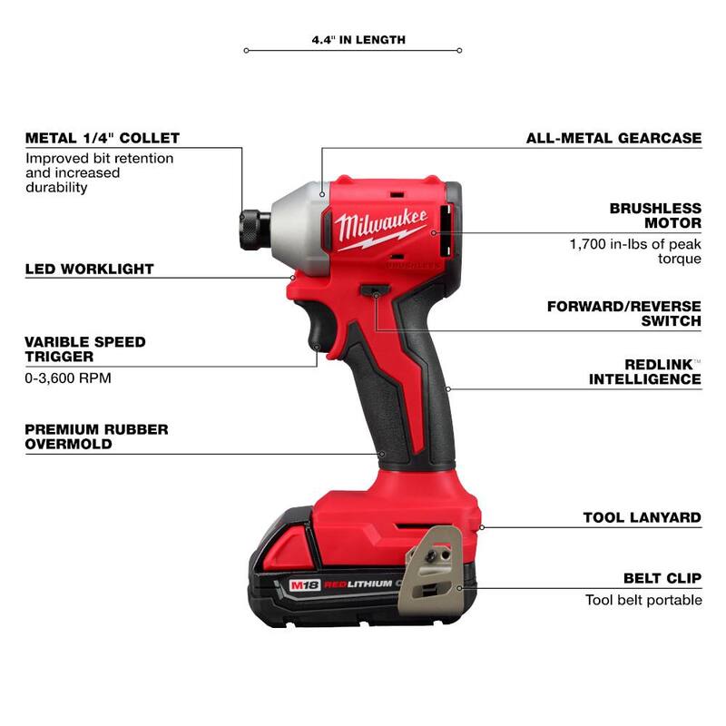 M18 18-Volt Lithium-Ion Brushless Cordless 1/4 in. Impact Driver Kit with (4) Batteries and Charger
