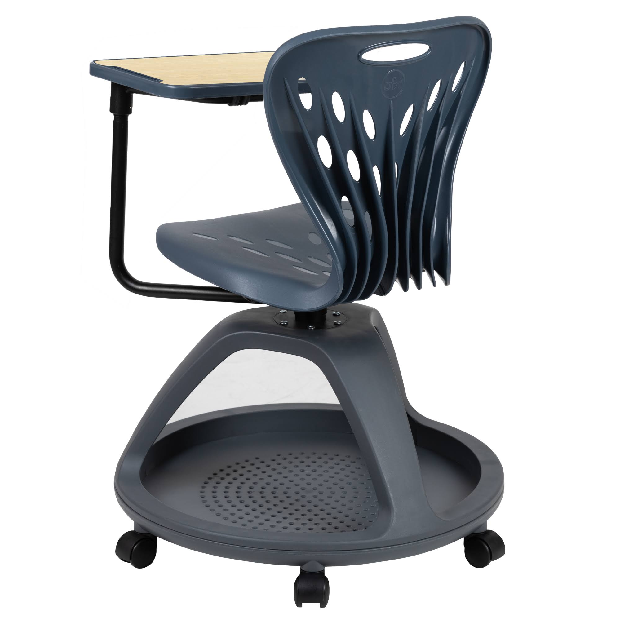 Flash Furniture Dark Gray Mobile Desk Chair with 360 Degree Tablet Rotation and Under Seat Storage Cubby