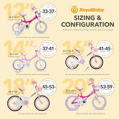 Royalbaby Princess Girls Kids Bike 12 14 16 18 20 Inch Children Bicycle with Basket for Age 3-12 Years