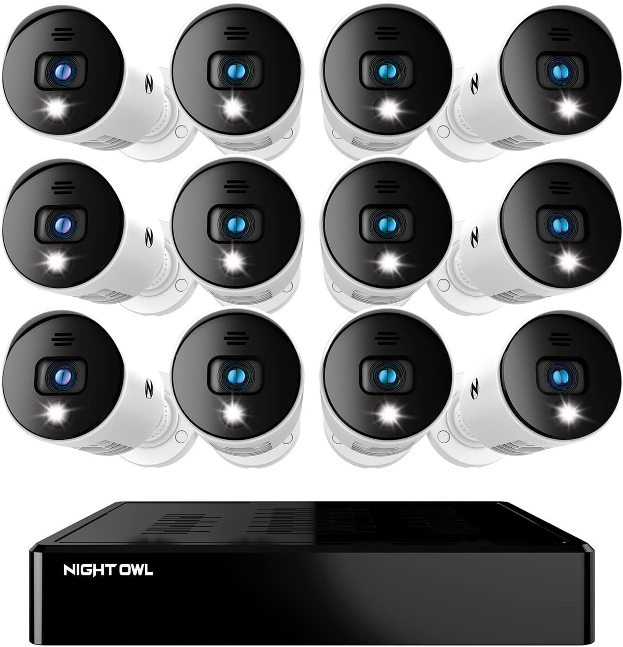 Night Owl 16 Channel Bluetooth Video Home Security Camera System with (12) Wired 1080p HD Indoor/Outdoor Spotlight Cameras with Audio and 1TB Hard