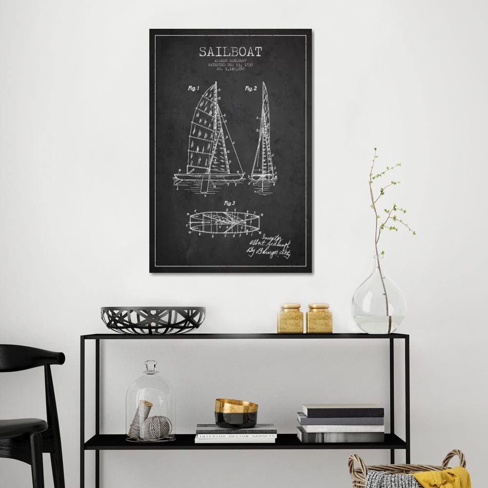 iCanvas Sailboat Charcoal Patent Blueprint Art by Aged Pixel Canvas Art Wall Decor ( transportation u003E by Water u003E Boats u