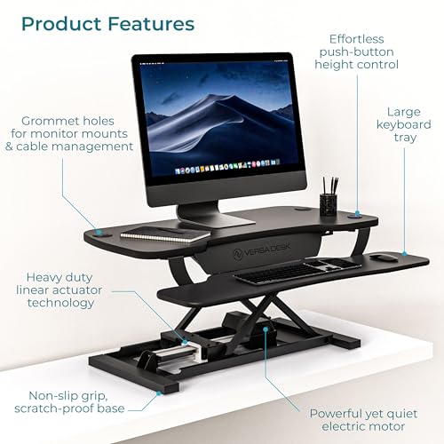 VERSADESK PowerPro™ 36 Inch Electric Standing Desk Converter, Height Adjustable Sit to Stand Up Desk Riser