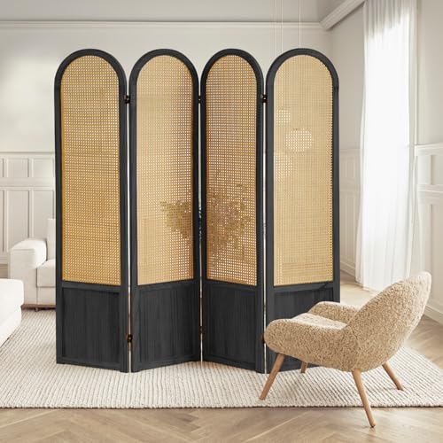5.9 Ft Tall Hand-Woven Rattan Room Divider 3 Panels, Wood Room Divider Panel, Folding Screen Divider Wall, Wall Divider for Room Separation