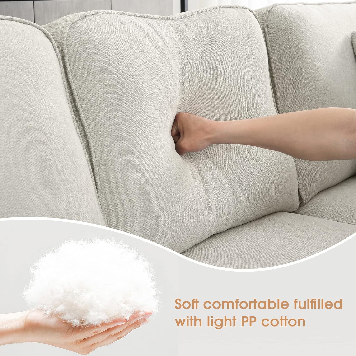 U Shape Sectional Sofa,7-Seat Fabric Sectional Sofa Set With 3 Pillows,Fabric Corner Couch With Backrest And Armrest For Living Room, Apartment