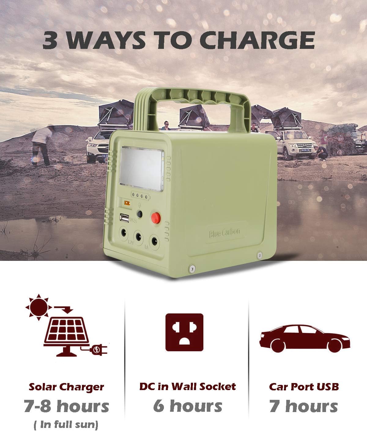 Portable Solar Generator, WAWUI 84Wh Portable Power Station with Solar Panel & Flashlights, USB DC Outlets, Solar Generator for Camping Pack of 2