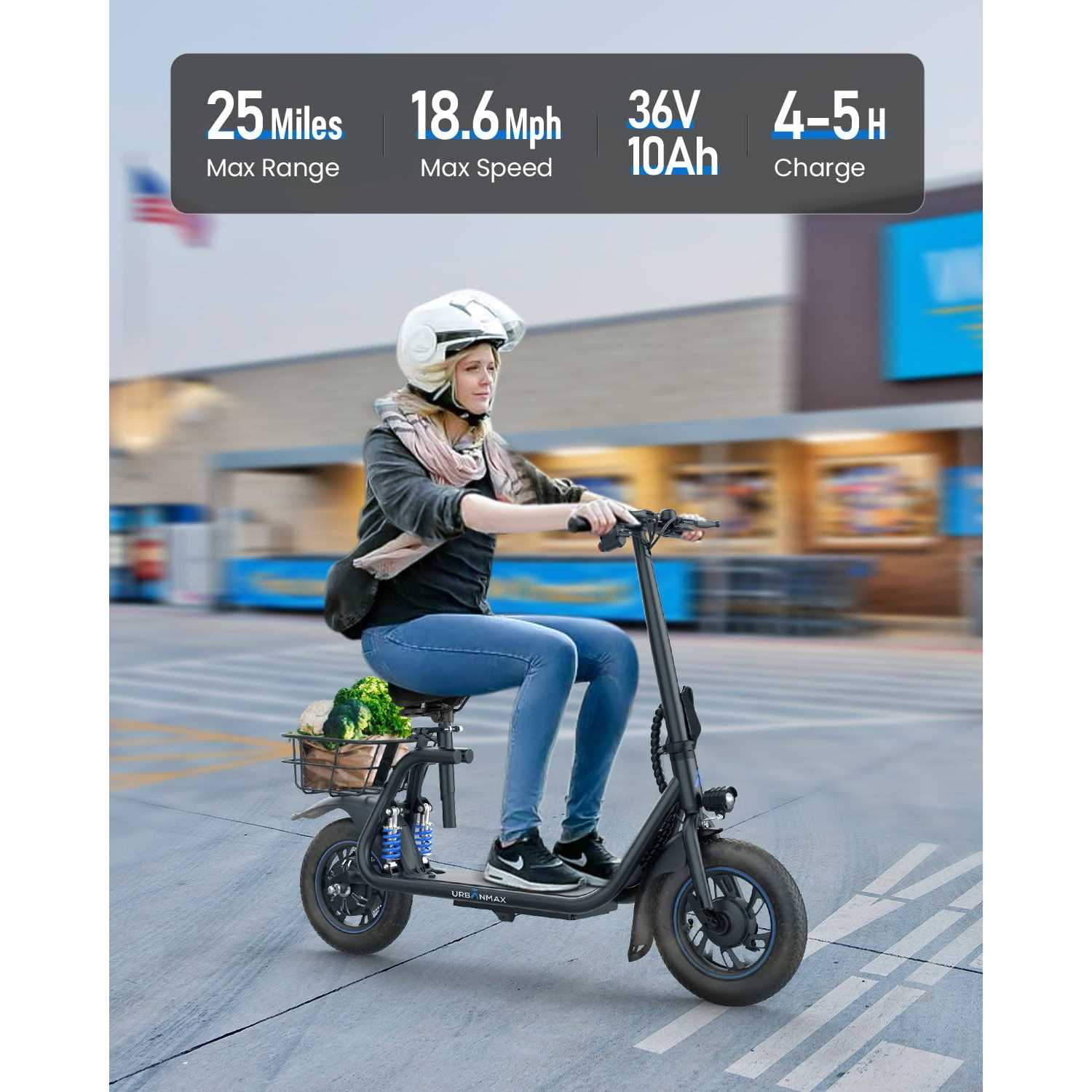 URBANMAX C1 Electric Scooter with Seat 450W Powerful Motor up to 22 Miles Range - Sports Supplies Online Store