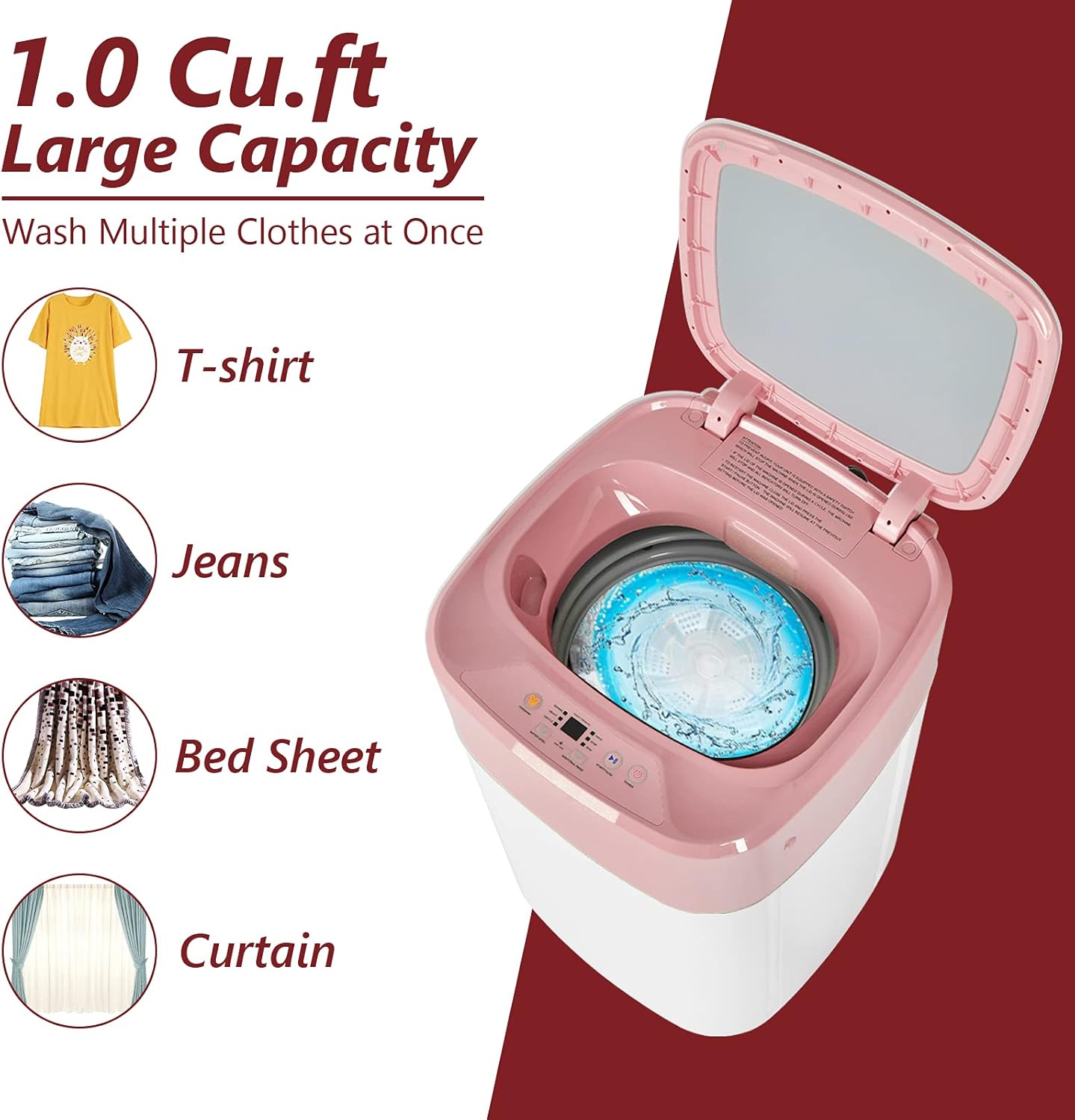 Giantex Portable Washing Machine, Full Automatic Washer and Spinner Combo 8lbs, 1.0 cu.ft 6 Programs 6 Water Levels Built-in Drain Pump