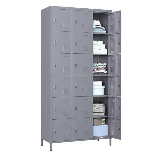 3 Doors Lockers for Employees, Steel Storage Lockers Lockable, Metal Locker Storage Cabinet for Home Office School Gym, Require Assembly (Grey)