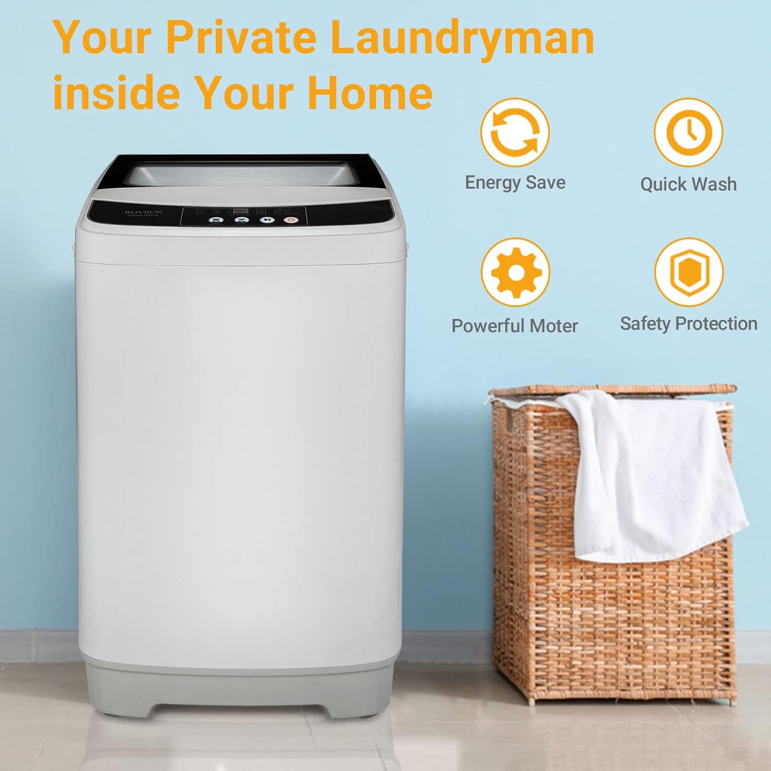 ROVSUN 13lbs Portable Washing Machine with Drain Pump, 1.32cu.ft Full-Automatic Washer with 10 Programs 8 Water Levels, Perfect for Apartments