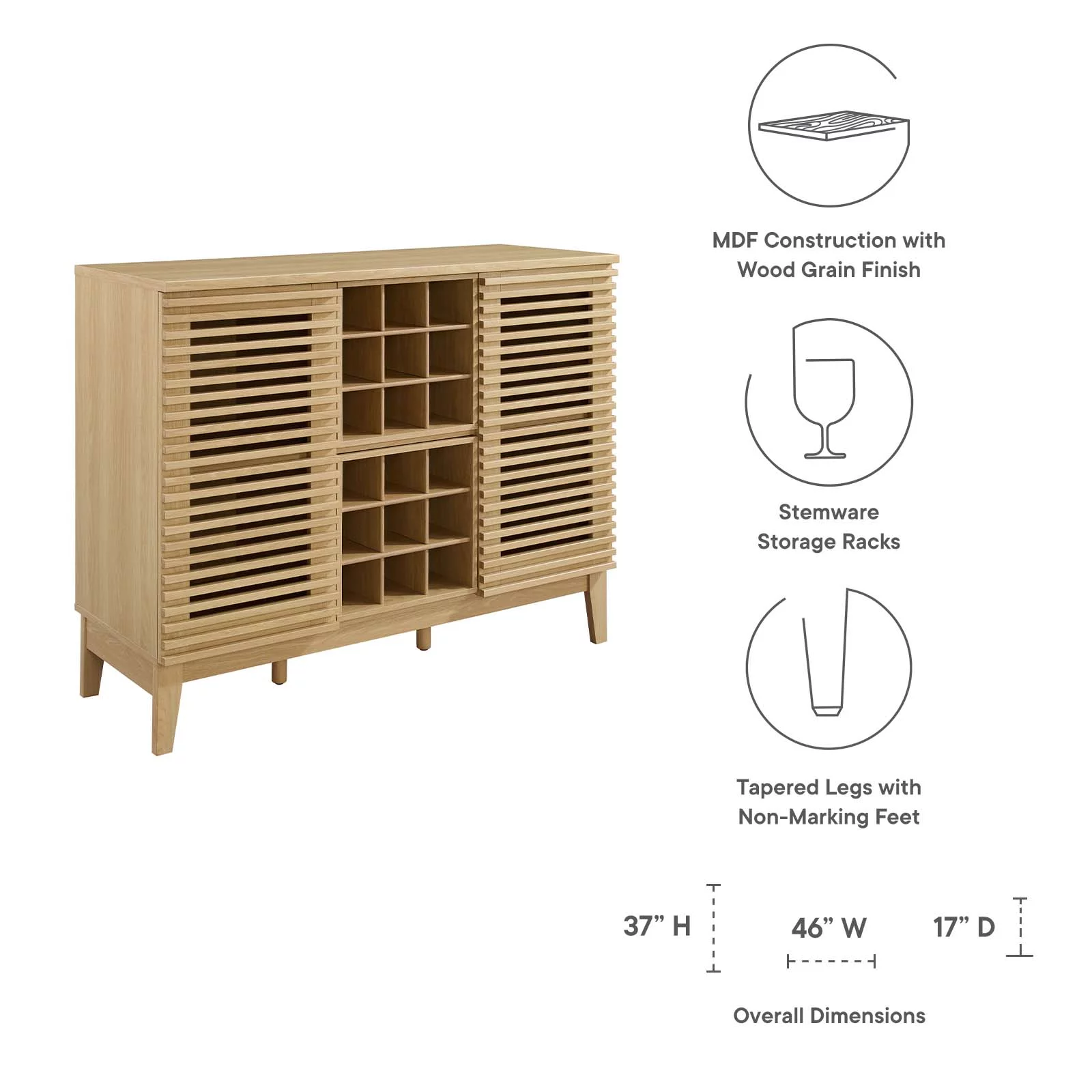 Modway Render Bar Cabinet in Oak