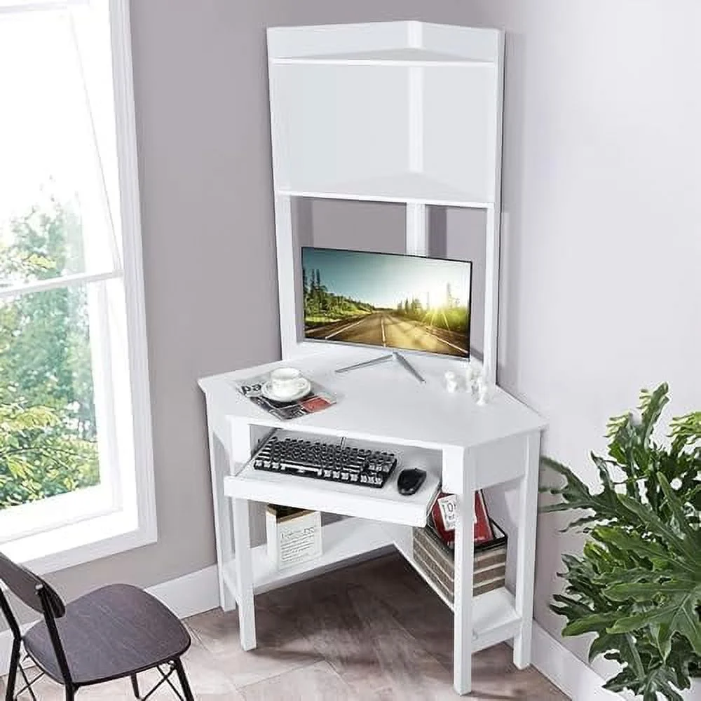 HOOMHIBIU Corner Desk with Hutch  Desk with Shelves with Keyboard Tray