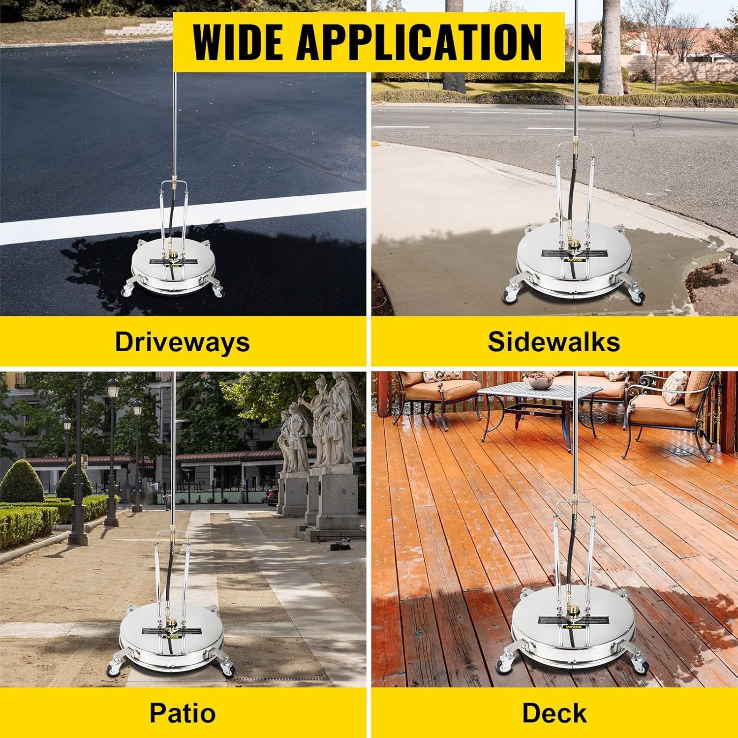 VEVOR Pressure Surface Cleaner, 18", 4000 PSI High-Pressure Washer with 1/4" Quick Connector, Dual Rotary Arms, and Castors