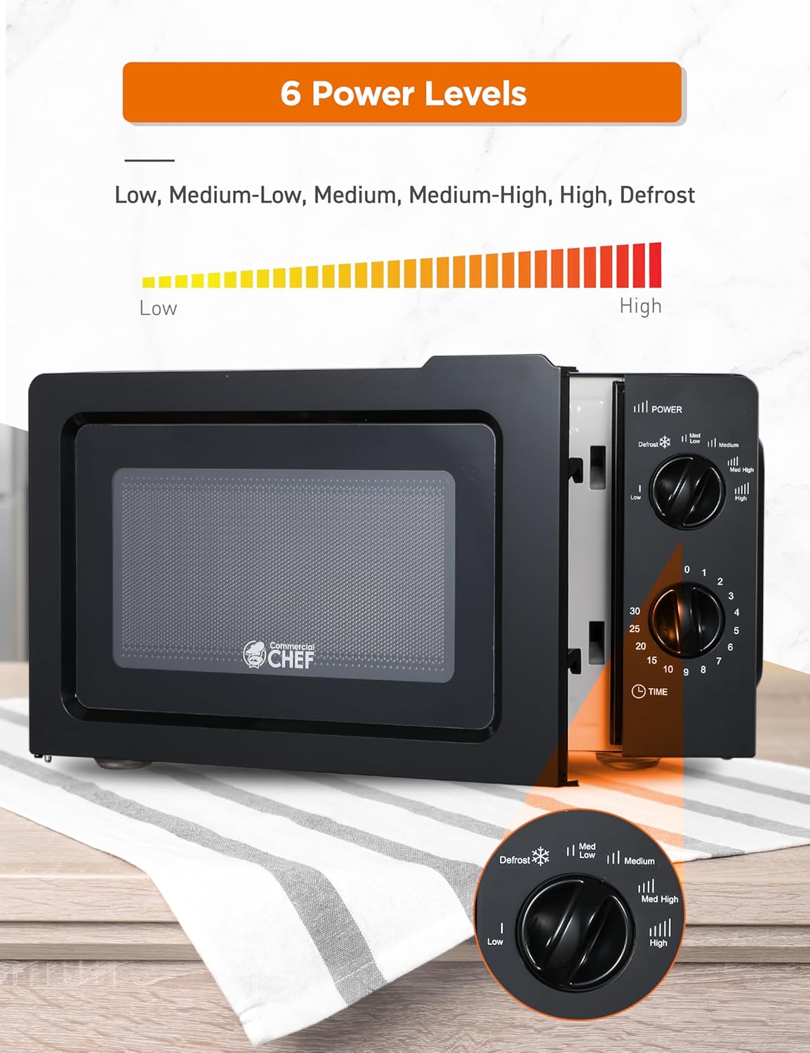Commercial CHEF 0.6 Cubic Foot 600W Microwave with 6 Power Levels Bundle with Keurig K-Elite Single-Serve K-Cup Pod Coffee Maker