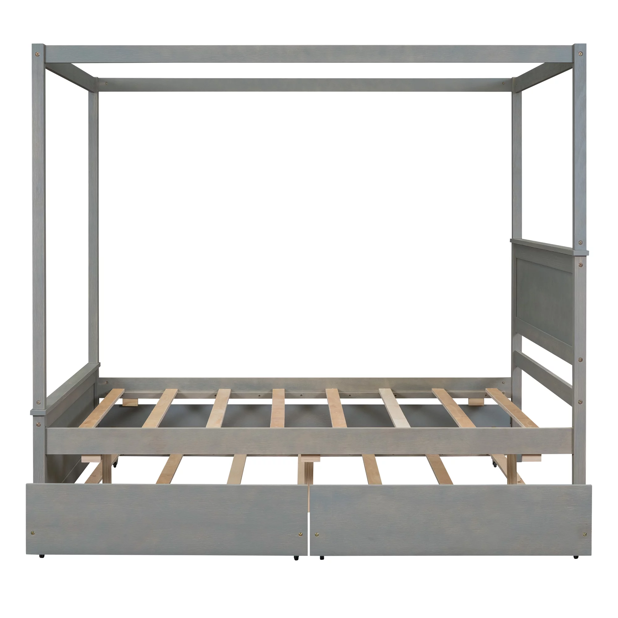 Churanty Full Size Canopy Bed Frame with Trundle and 2 Storage Drawers,Wood Full Platform Bed with Headboard,Gray