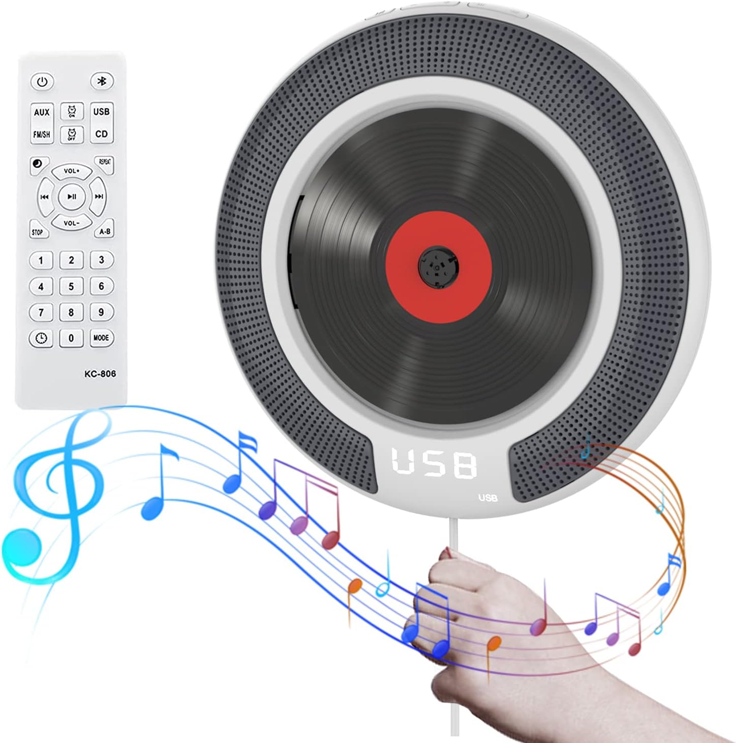 Portable CD Player with Speakers,Wall Mounted Bluetooth CD Player with Remote Control & FM Radio for Home,Car CD Player with AUX Jack