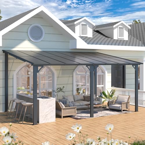 AECOJOY 10&rsquo; x 10&rsquo; Gazebo, Wall Mounted Gazebos Pergola on Clearance, Outdoor Patio Lean to Gazebo Awnings for Deck, Porch