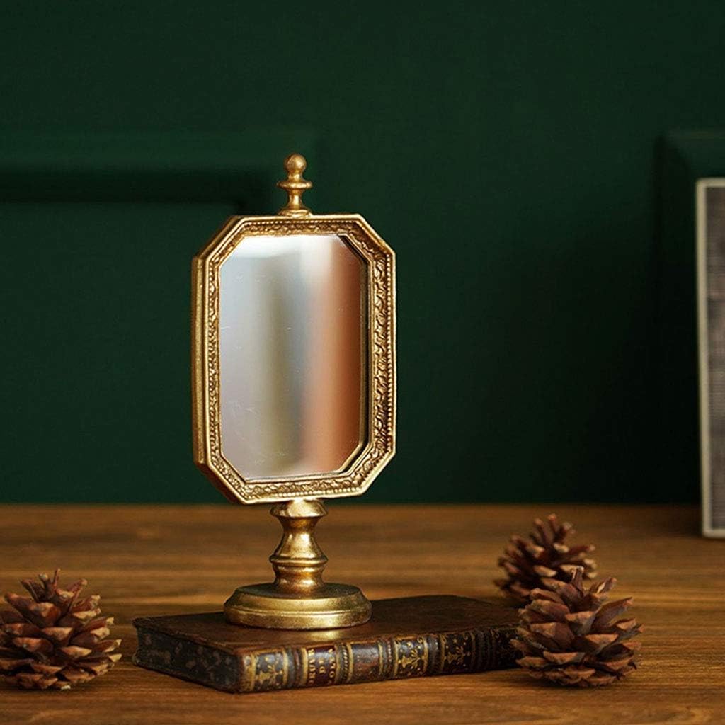 Table-style Folding Mirror Decoration-retro Handmade Old Desktop Makeup Mirror-nostalgic Golden Dressing Table Mirror Suitable for Home Decoration