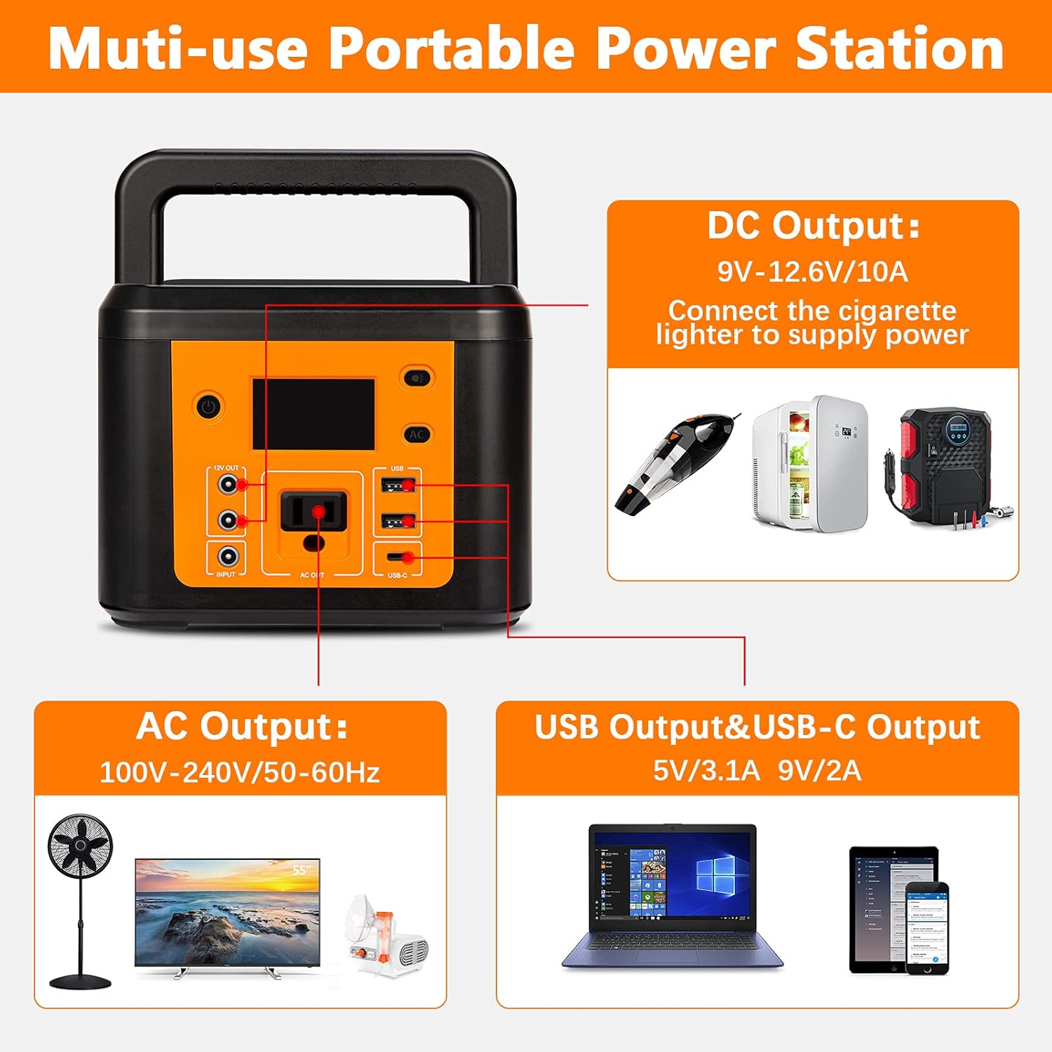 Portable Power Station 200W -IDEALHOUSE 60000mAh/222Wh Portable Generator