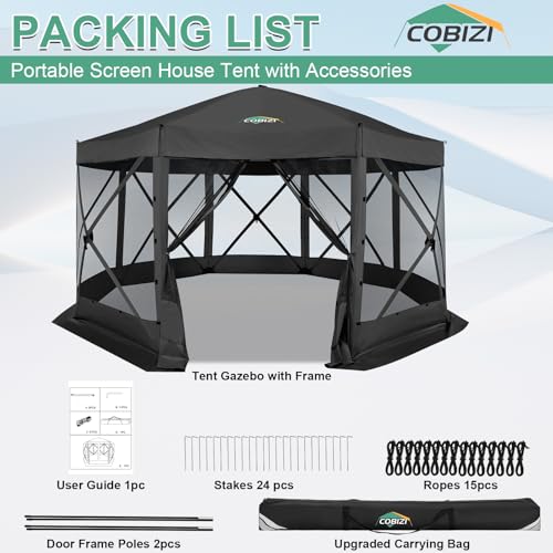 COBIZI 12x12ft Pop up Gazebo Screen Tent Screen House for Camping, Camping Outdoor Screened Gazebo, Canopy Tent