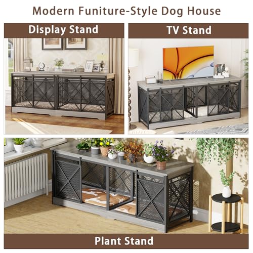 COZPAW 78 Inch Double Dog Crate Furniture, Extra Large Dog Kennel Indoor for Medium Large 2 Dogs