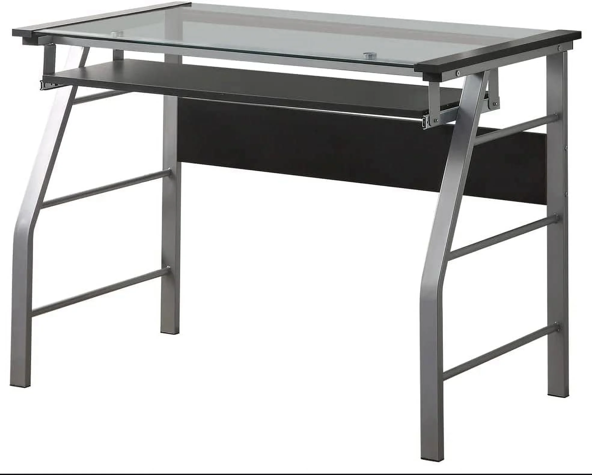 RUNFAYBIU King's Brand Metal and Glass Top Home Office Computer Desk/Table  Silver Finish