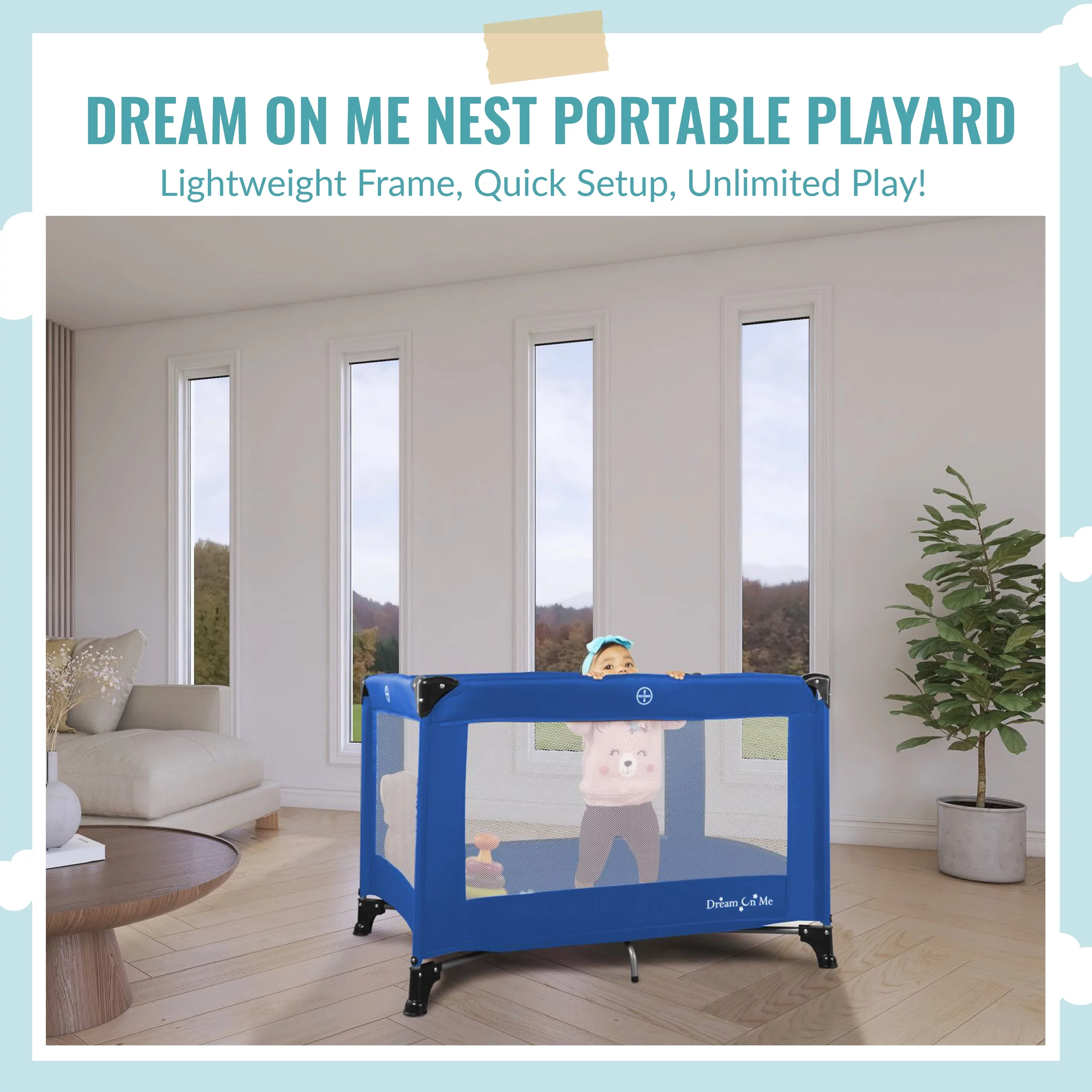 Dream On Me Nest Portable Play Yard with Carry Bag and Shoulder Strap, Pink
