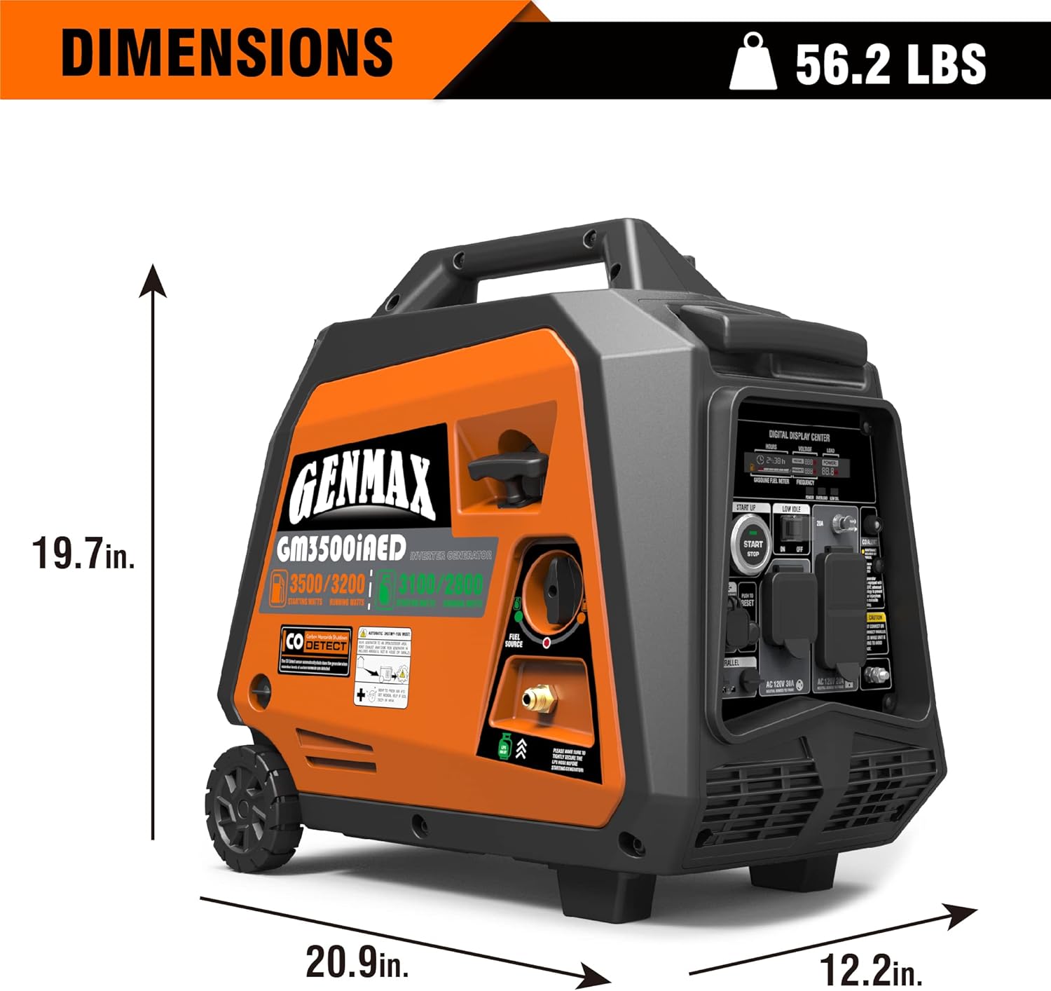 GENMAX Portable Inverter Generator, 3500W Super Quiet Gas or Propane Powered Engine with Parallel Capability, Remote/Electric Start