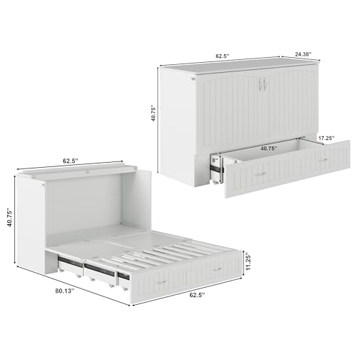 AFI Southampton Queen Murphy Bed Chest with Mattress, Storage, and Built-in Charger in Grey