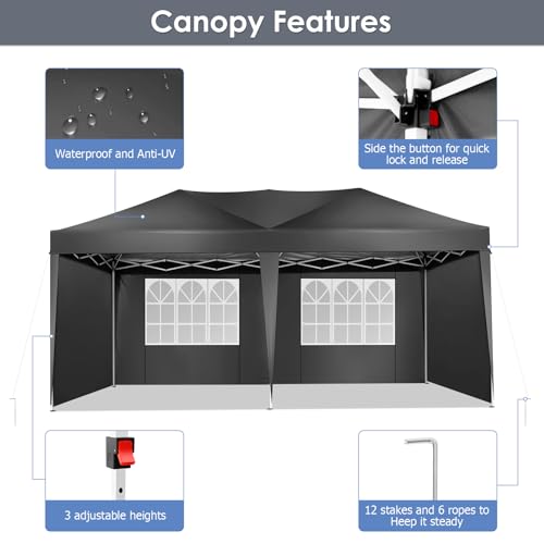 COBIZI Canopy 10x20 Pop Up Canopy Tent with 6 Sidewalls Party Tents for Parties Weddings Backyard Waterproof Canopy Outdoor Commercial Canopy Event