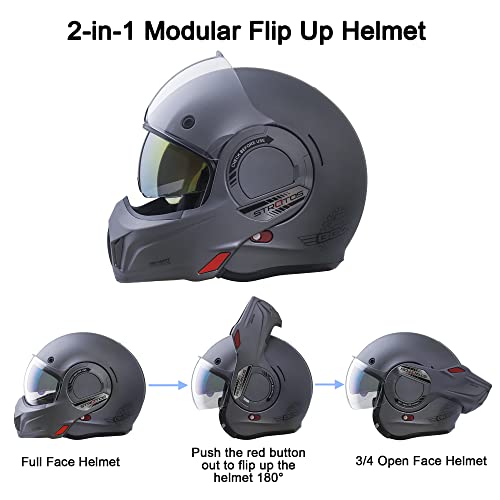 BEON Full Face Motorcycle Helmet DOT Approved, 180° Reversible Chin Guard Modular Pilot Helmet with Anti-Fog Dual Visors for Adult Men Women (S-XXL)