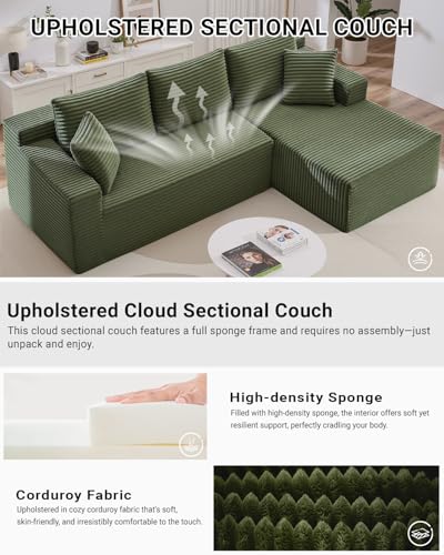 105 Inch Cloud Sectional Couch,Modern Modular Sectional Sofa with Deep Seat,Corduroy Boneless Couches with L-Shape Chaise for Living Room Bedroom