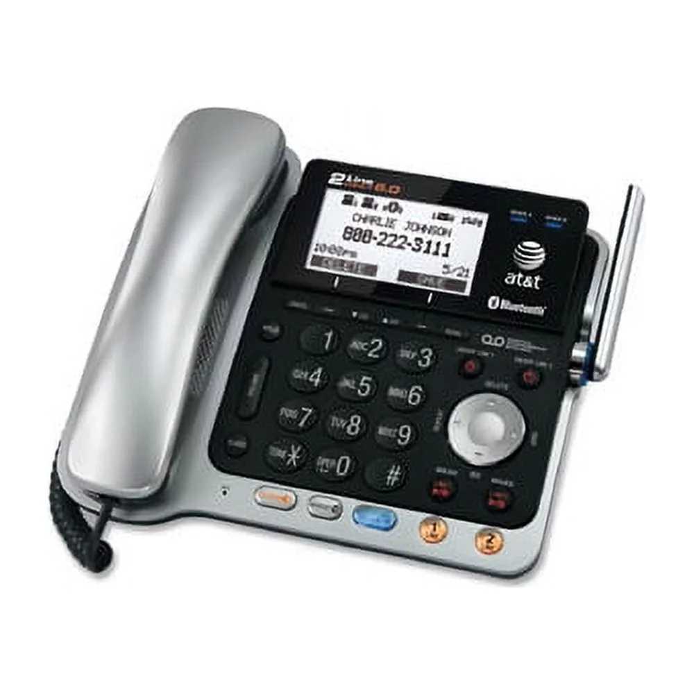 AT&T TL86109 DECT 6.0 2-Line Expandable Corded/Cordless Phone with Bluetooth Connect to Cell and Answering System, Silver/Black
