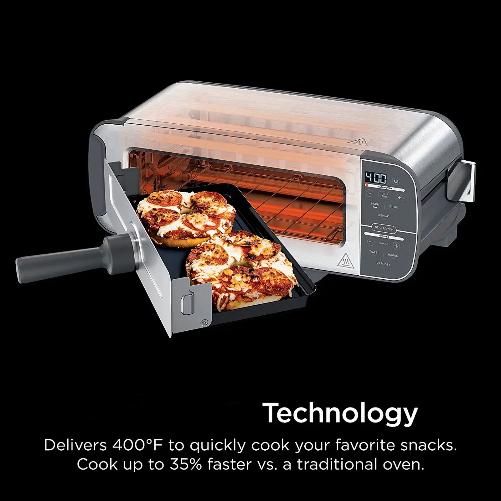 2-in-1 Flip Toaster Oven - Compact Toaster Oven for Reheat Defrost 2-Slice Capacity (Stainless Steel)